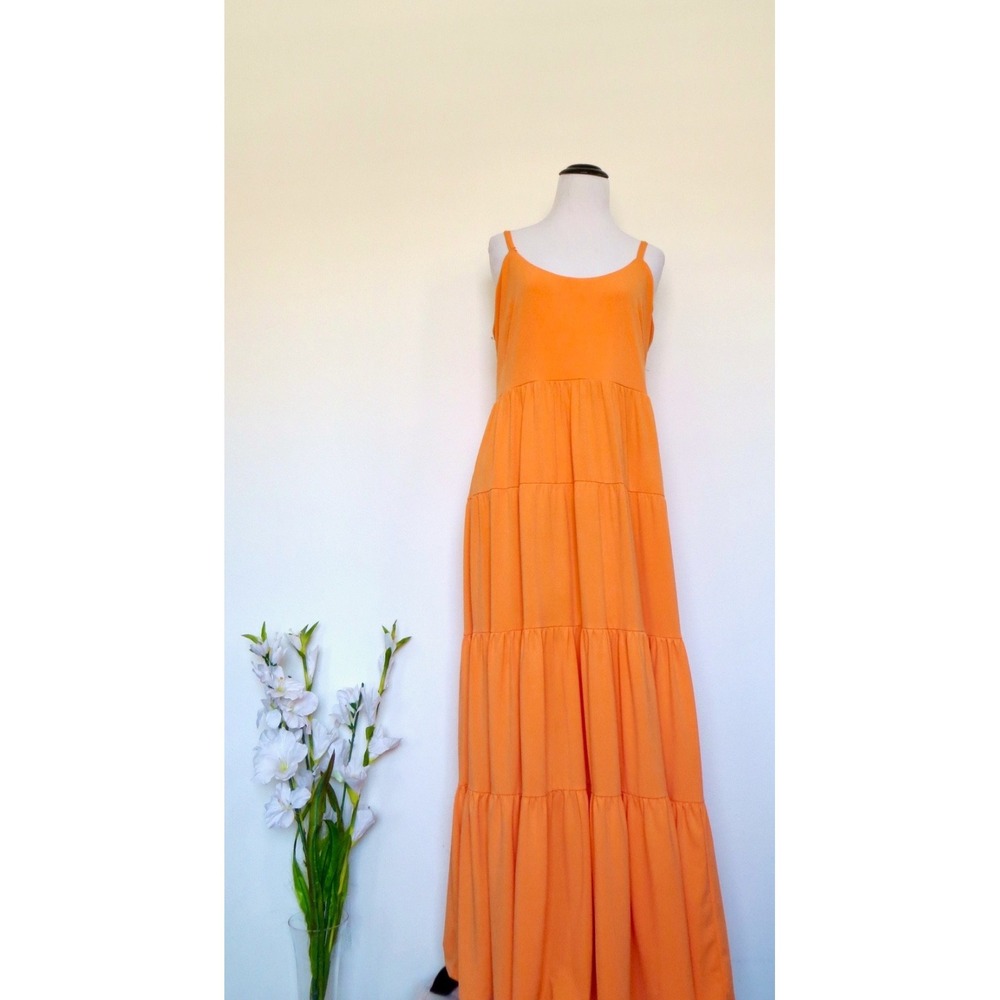 NEW! Boston Proper Knit Tiered Maxi Sun Dress Orange SZ M - Picture 5 of 10